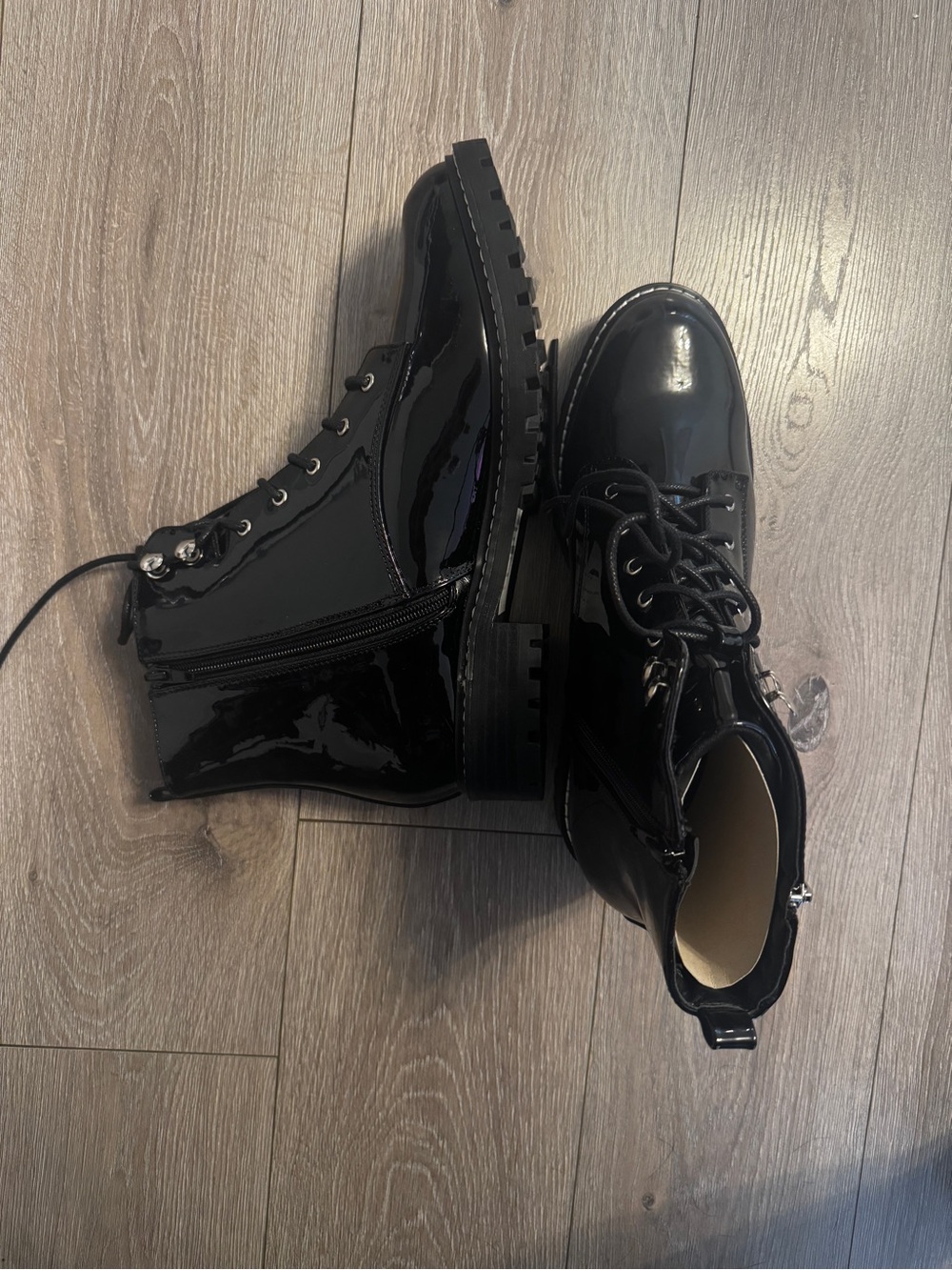 Black Patent Leather Combat Boots
